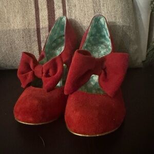 Irregular Choice Red Suede Heels with Bow